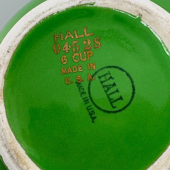 Vintage Hall Rhythm 6-Cup Teapot Emerald Green Gold Rose Mid-Century - Picture 7 of 9